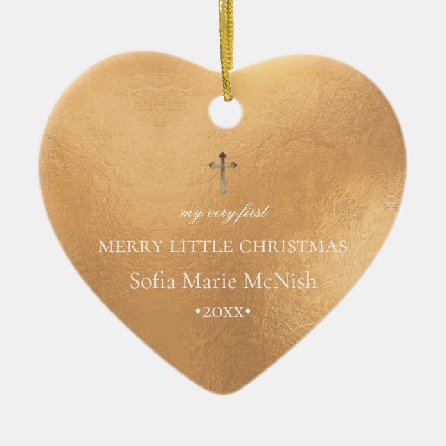 PixDezines Baby's 1st Christmas Photo, Golden Ceramic Ornament (Front)