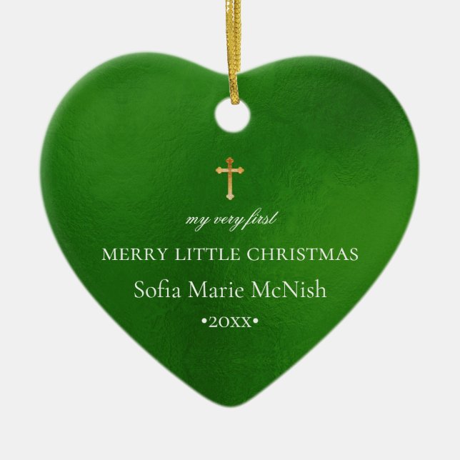 PixDezines Baby's 1st Christmas Photo, Green Ceramic Ornament (Front)