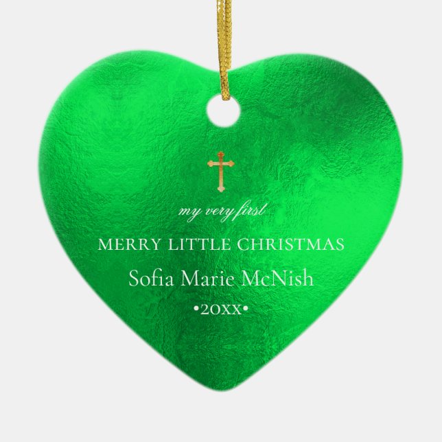 PixDezines Baby's 1st Christmas Photo, Neon Green Ceramic Ornament (Front)