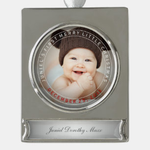 PixDezines Baby's First Christmas Holiday Photo Silver Plated Banner Ornament