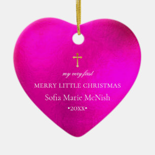 PixDezines Baby's First Christmas, Hot Pink Ceramic Ornament