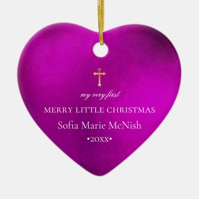 PixDezines Baby's First Christmas, Pink Magenta Ceramic Ornament (Front)