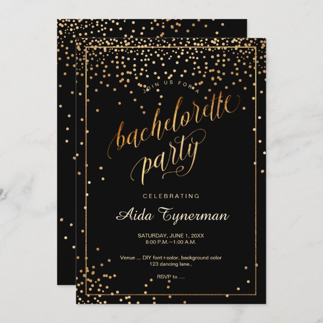 PixDezines Bachelorette Party Faux Gold Confetti Invitation (Front/Back)