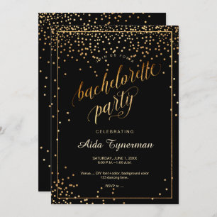 PixDezines Bachelorette Party Faux Gold Confetti Invitation