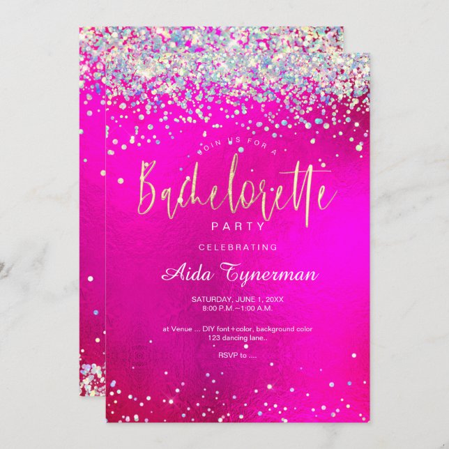 PixDezines Bachelorette Party Holographic Confetti Invitation (Front/Back)
