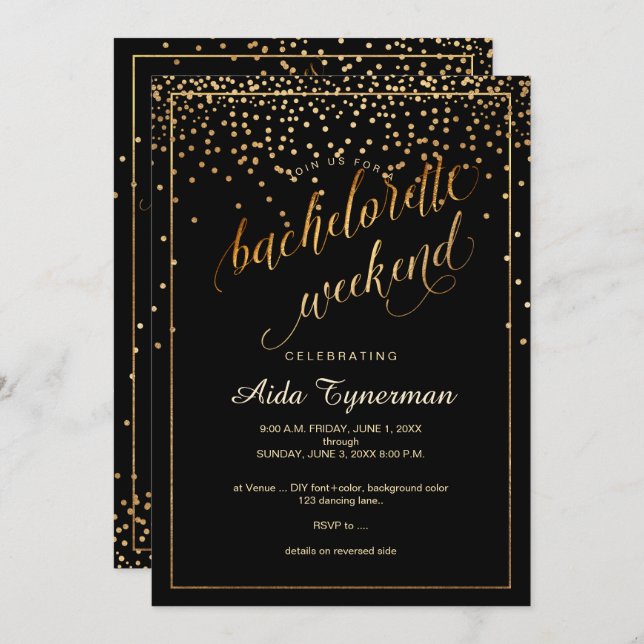 PixDezines Bachelorette Weekend Faux Gold Confetti Invitation (Front/Back)