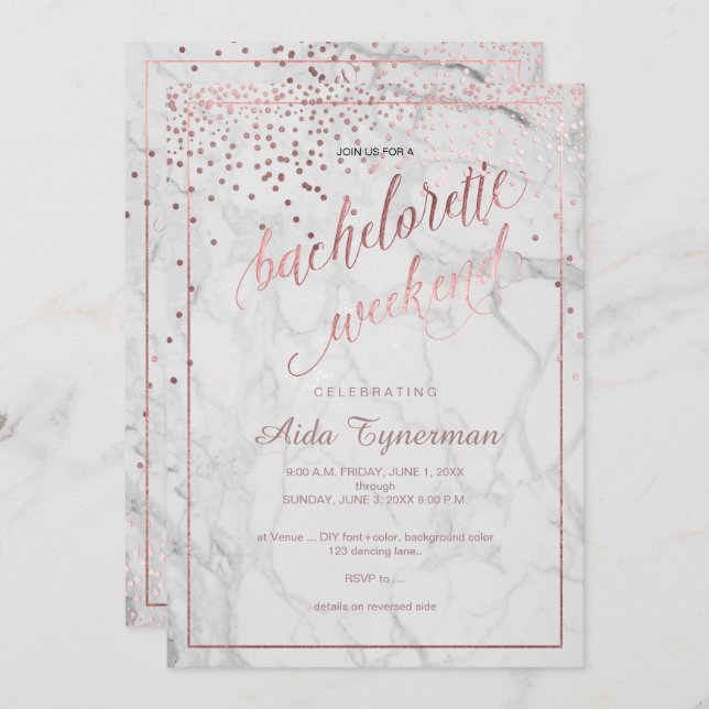 PixDezines Bachelorette Weekend Faux Rose Gold Invitation (Front/Back)