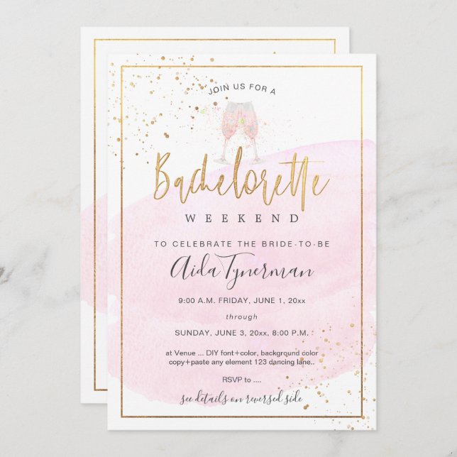 PixDezines Bachelorette Weekend Pink Watercolor Invitation (Front/Back)