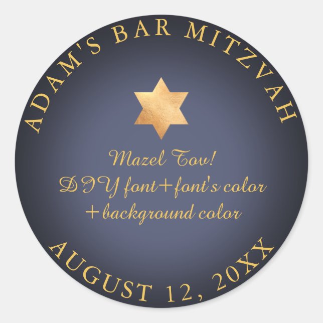PixDezines Bar Mitzvah/Bat Mitzvah/DIY colour Classic Round Sticker (Front)