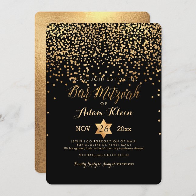 PixDezines Bar Mitzvah/Faux Gold Confetti Invitation (Front/Back)