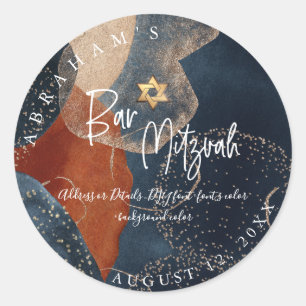 PixDezines Bar Mitzvah, H2 Modern Abstract Classic Classic Round Sticker