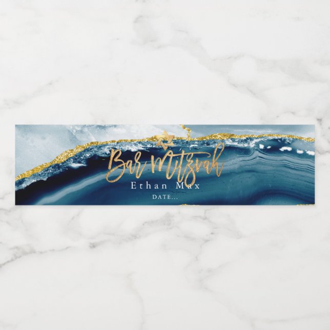 PixDezines Bar Mitzvah, Teal Watercolor Agate Water Bottle Label (Single Label)