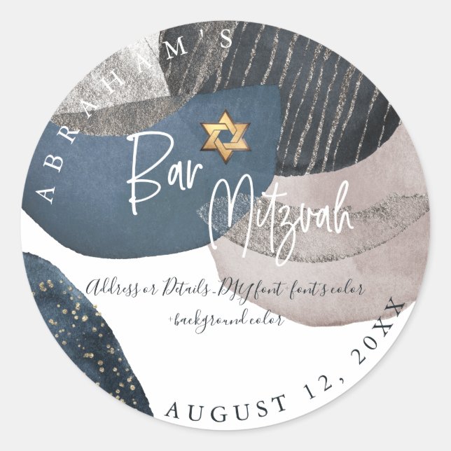 PixDezines Bar Mitzvah, Watercolor Modern Abstract Classic Round Sticker (Front)