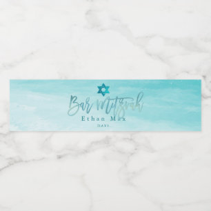 PixDezines Bar Mitzvah Watercolor Shoreline Beach Water Bottle Label