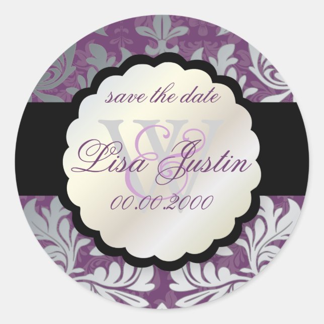 PixDezines Baroque Damask/faux silver/DIY colour!! Classic Round Sticker (Front)