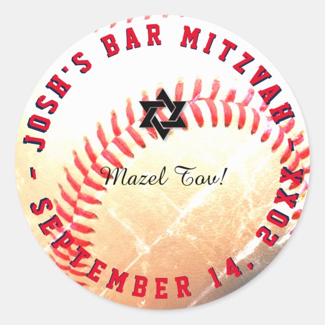 PixDezines Baseball Mitzvah Classic Round Sticker (Front)