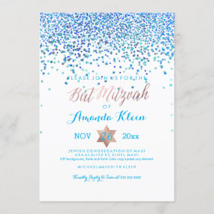 PixDezines Bat Mitzvah/Blue/Aqua/Teal/Confetti Invitation