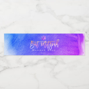 PixDezines Bat Mitzvah, Ombre Purple Watercolor Water Bottle Label