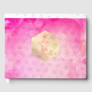 PixDezines Bat Mitzvah, Pink Rose Watercolor Guest Book