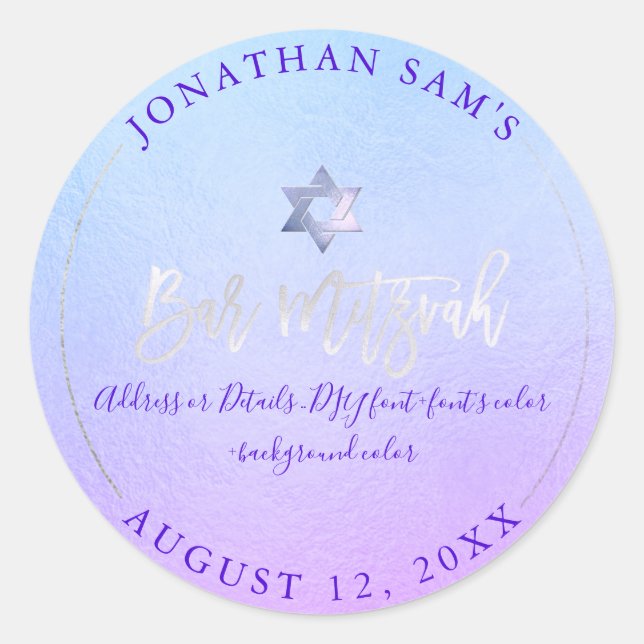 PixDezines Bat Mitzvah, Platinum+Electric Purple Classic Round Sticker (Front)