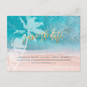 PixDezines Beach Faux Gold Modern Brush Script Ann Announcement Postcard