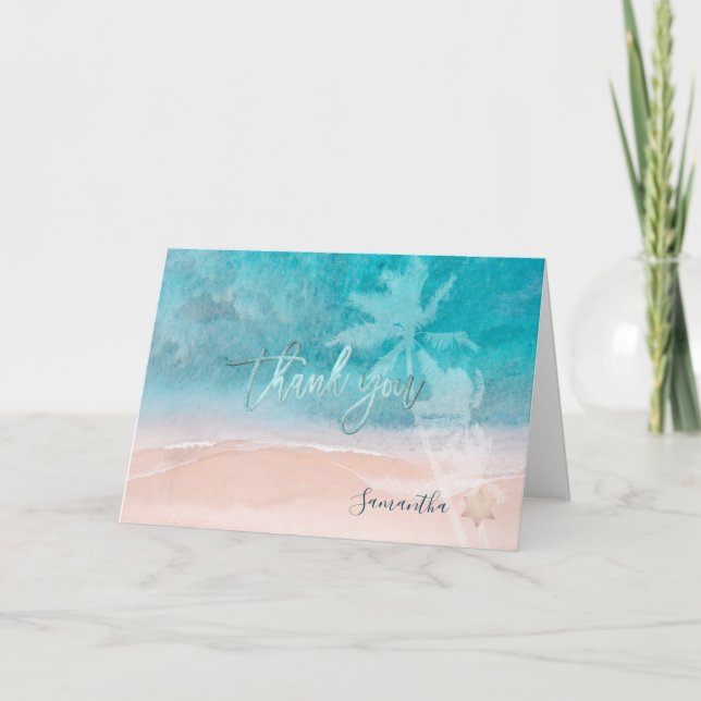PixDezines Beach Palm Trees Mitzvah Thank You Card (Front)