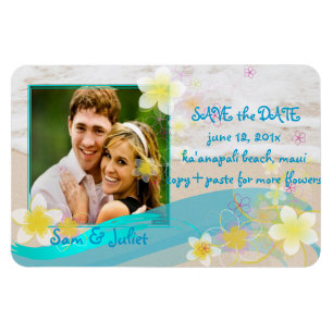 PixDezines beach+plumeria save date/DIY colour Magnet