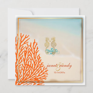 PixDezines beach+seahorse+coral Invitation