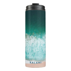 PixDezines Beach Waves Emerald Sea Pink Sand Thermal Tumbler