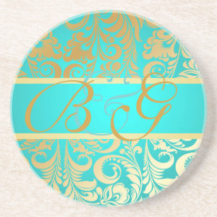 PixDezines Bellissimo Damask, Monogram Wedding Coaster