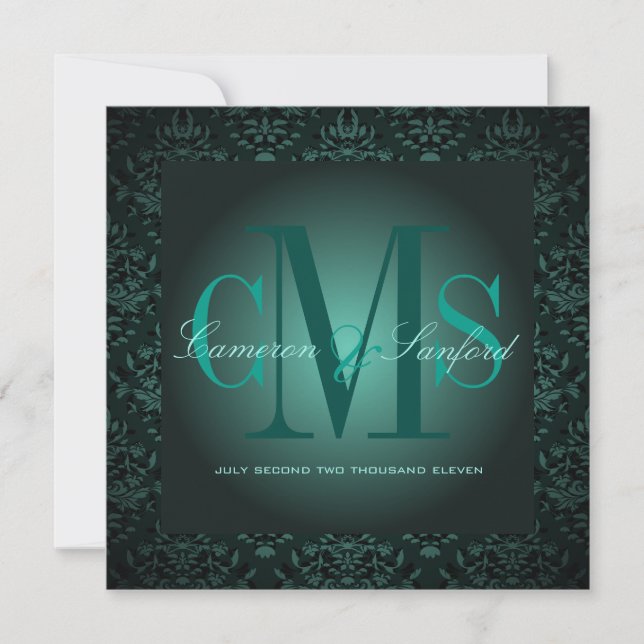 PixDezines Bijoux Damask/Teal Green Invitation (Front)