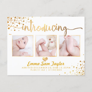 PixDezines Birth Announcement/Dazzled Faux Gold Announcement Postcard
