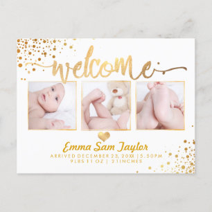 PixDezines Birth Announcement/Dazzled Faux Gold Announcement Postcard