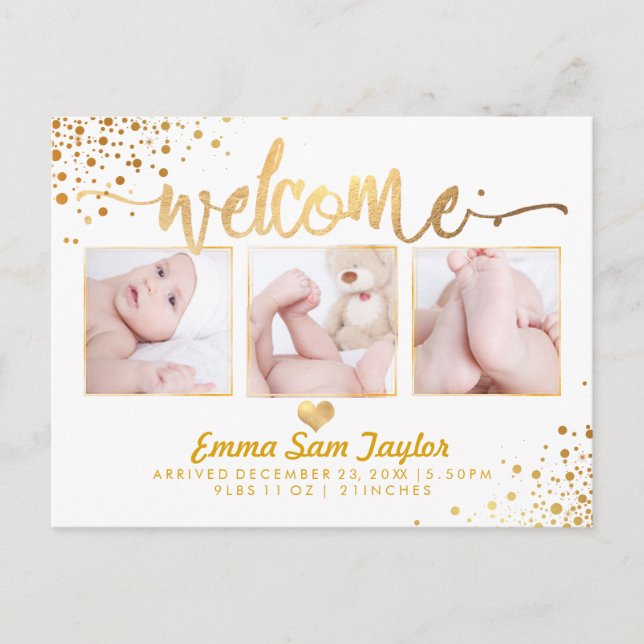 PixDezines Birth Announcement/Dazzled Faux Gold Announcement Postcard (Front)