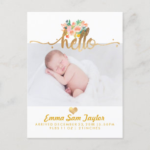PixDezines Birth Announcement/Floral Watercolor Announcement Postcard