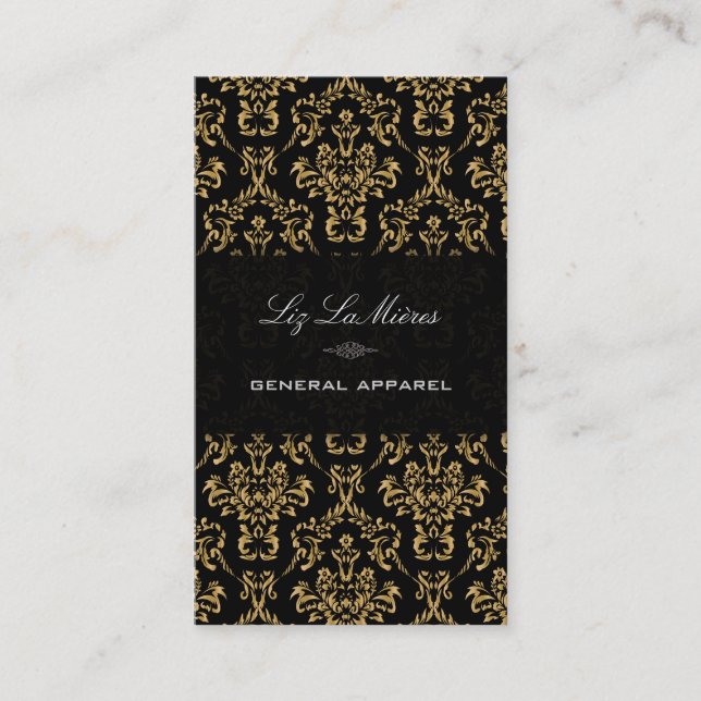 PixDezines Black+Gold Arianna Vintage Damask Business Card (Front)