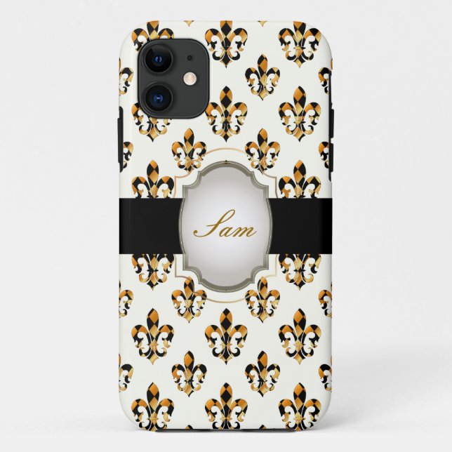 PixDezines black gold fleur de lis/DIY background Case-Mate iPhone Case (Back)