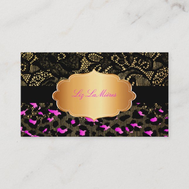 PixDezines black lace+pink cheetah Business Card (Front)