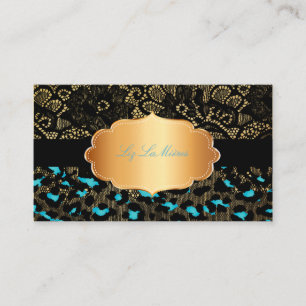 PixDezines BLACK LACE+TEAL CHEETAH / LEOPARD Business Card