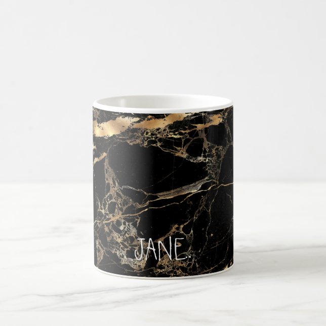 PixDezines BLACK MARBLE FAUX GOLD VEINS Coffee Mug (Center)