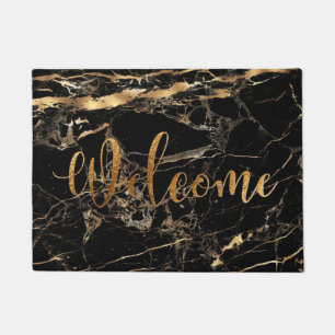 PixDezines BLACK MARBLE FAUX GOLD VEINS, WELCOME Doormat