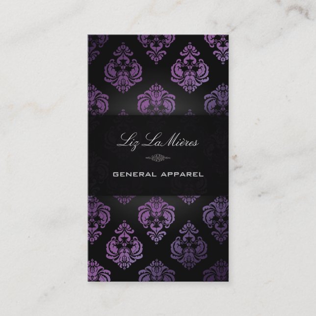 PixDezines Black+Plum Rossellini Vintage Damask Business Card (Front)