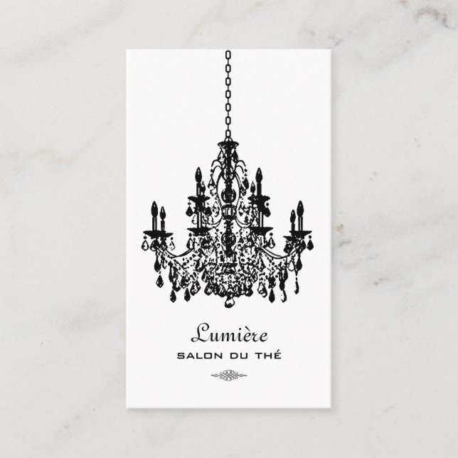 PixDezines Black+White Chandelier/DIY background Business Card (Front)