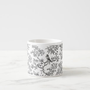 PixDezines Black White Chinoiserie, Bird Peonoies Espresso Cup