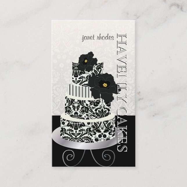 PixDezines Black+White damask cake/pâtisserie Business Card (Front)