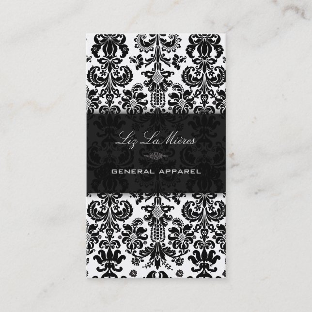 PixDezines Black+White Isabella Vintage Damask Business Card (Front)