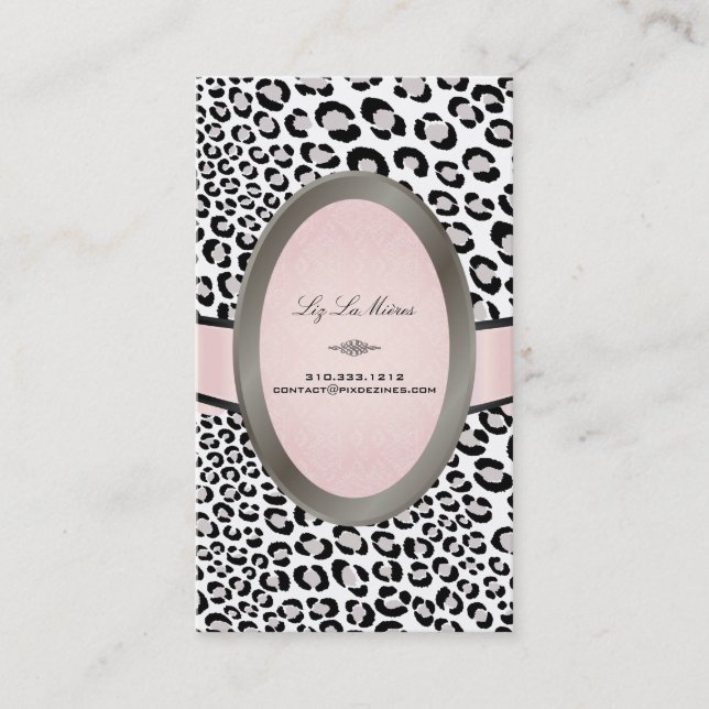 PixDezines Black, White Leopard spots Business Card (Front)