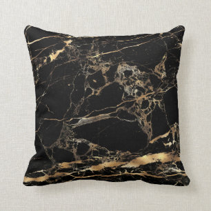 PixDezines Black+White Marble+Faux Gold Veins Cushion