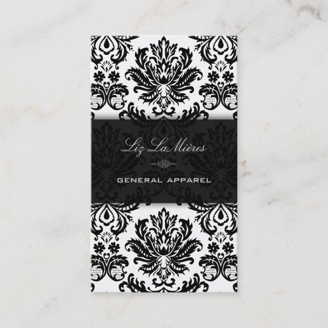 PixDezines Black+White Pique Vintage Damask Business Card (Front)