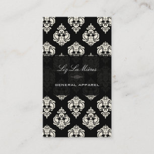 PixDezines Black+White Rossellini Vintage Damask Business Card